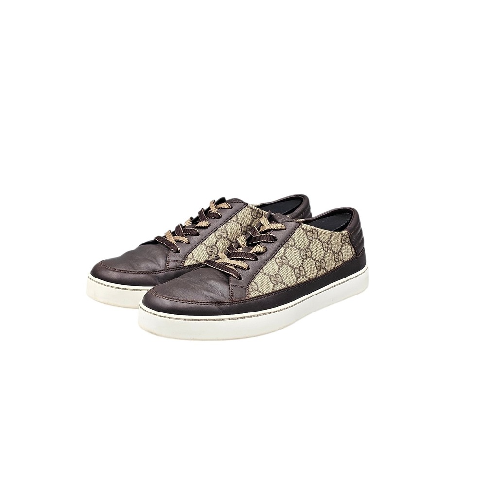 Gucci Men's Size 9.5 US GUC Brown Leather GG Supreme Low Top Sneakers Shoes READ - Picture 3 of 8